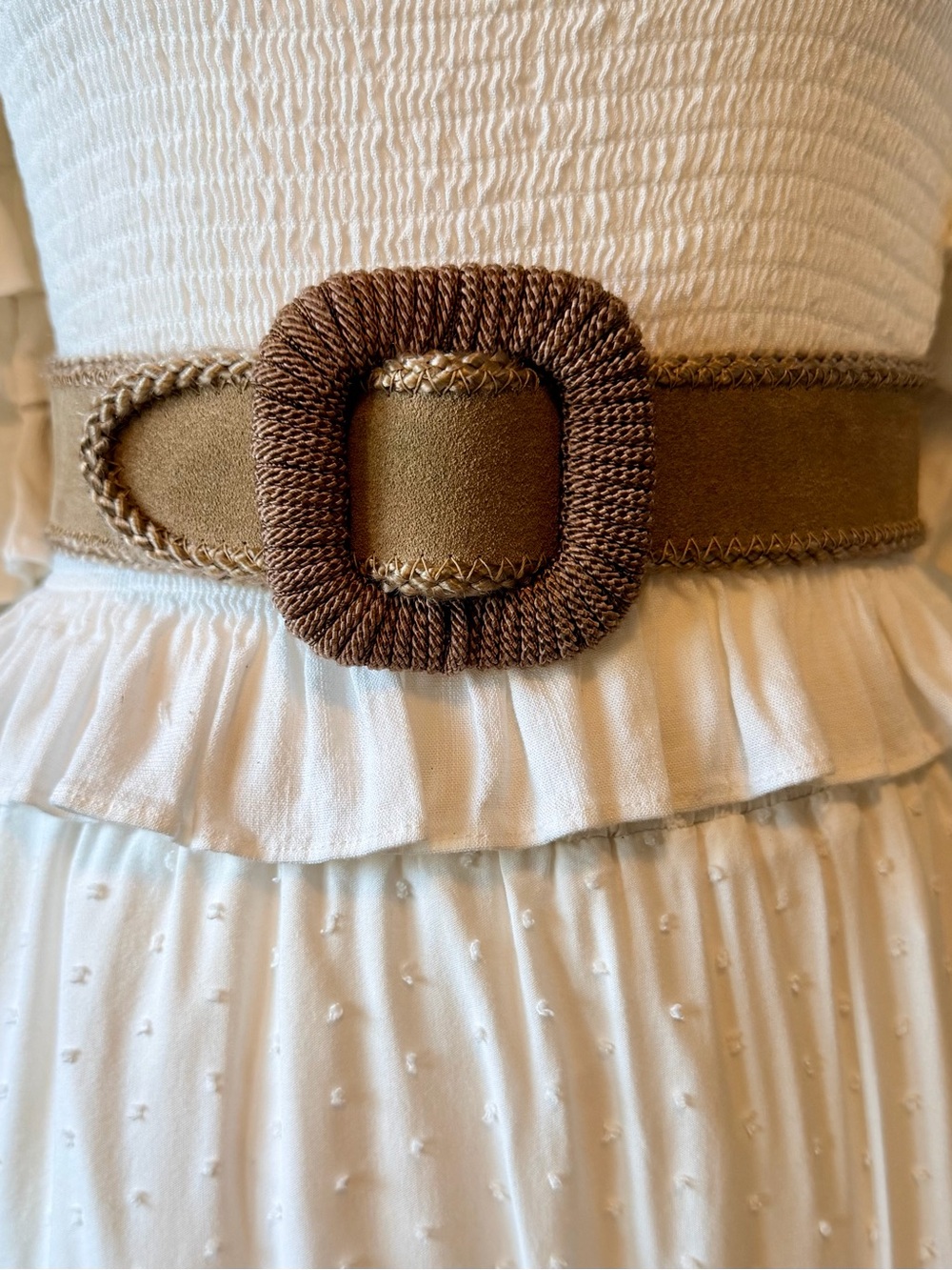 Adrienne Landau Tan and Brown Braided Buckle Belt